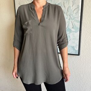 Lush V-Neck Blouse with Pocket and 3/4 sleeves. Medium